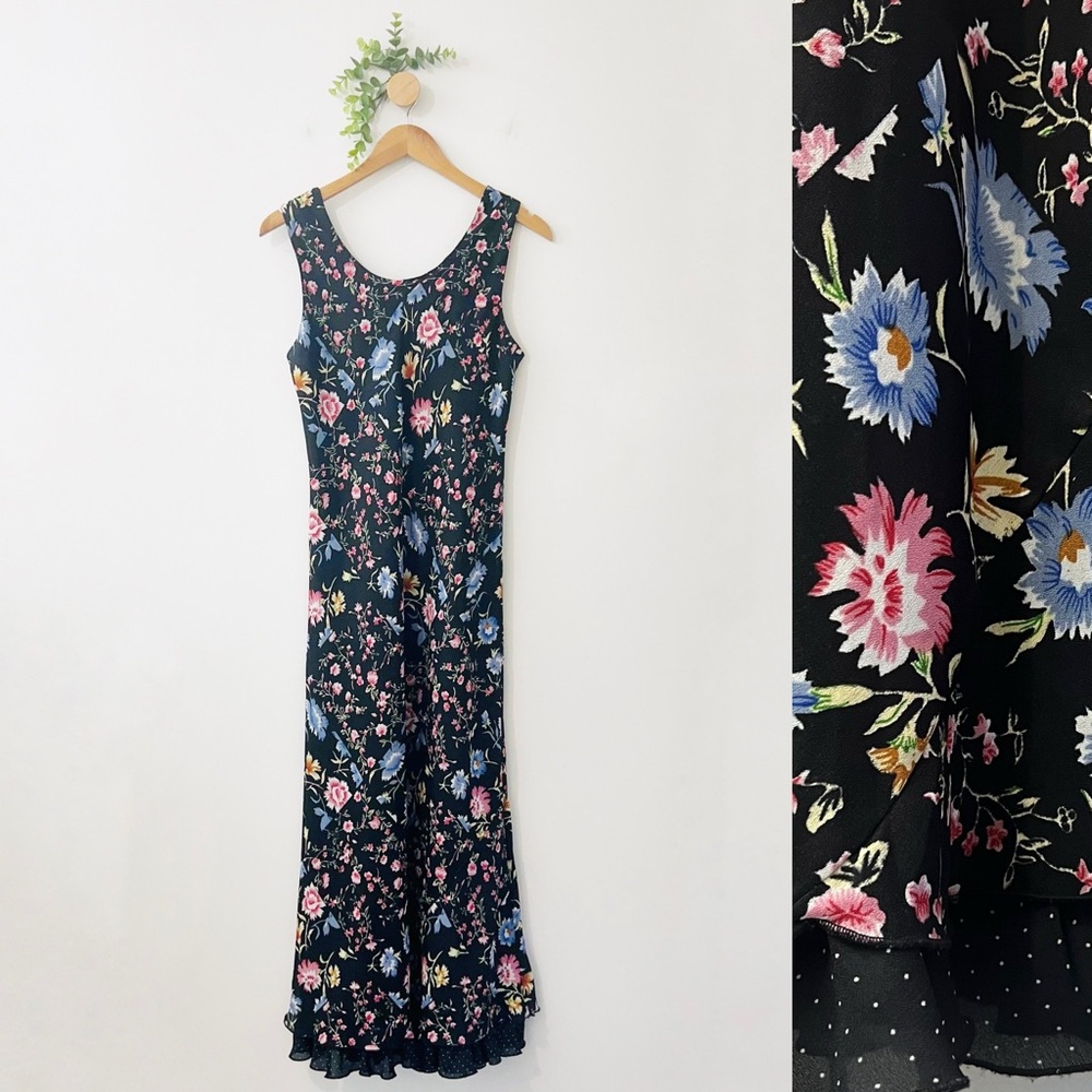 Mary McFadden Black Floral Sleeveless Party Casual Maxi Dress
